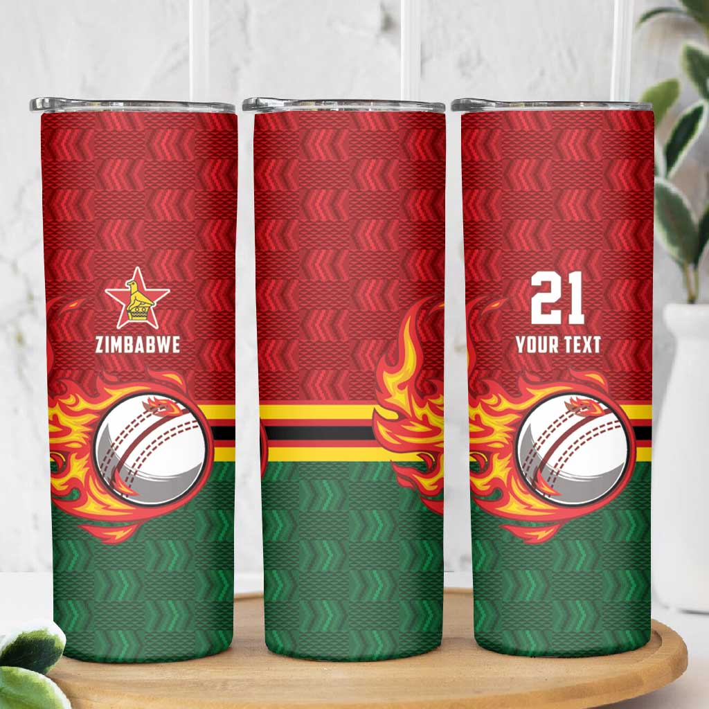 Custom Africa Cricket Zimbabwe Skinny Tumbler The Chevrons Cricket Ball Fire LT9