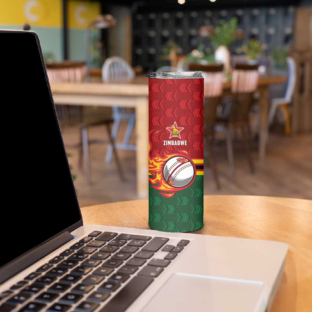 Custom Africa Cricket Zimbabwe Skinny Tumbler The Chevrons Cricket Ball Fire LT9