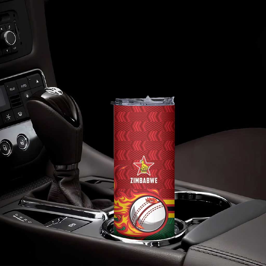 Custom Africa Cricket Zimbabwe Skinny Tumbler The Chevrons Cricket Ball Fire LT9