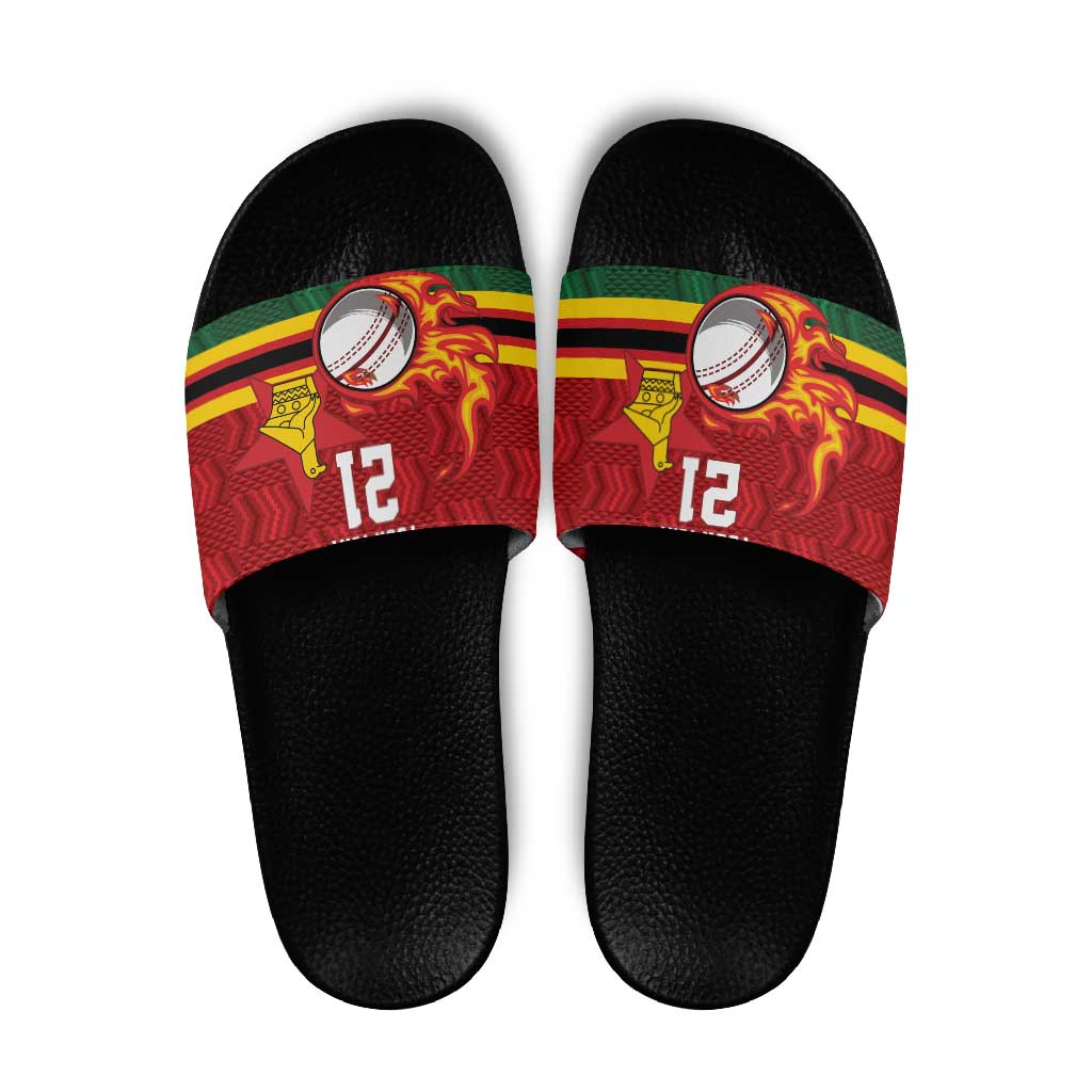 Zimbabwe Cricket Custom Slide Sandals The Chevrons Cricket Ball Fire LT9