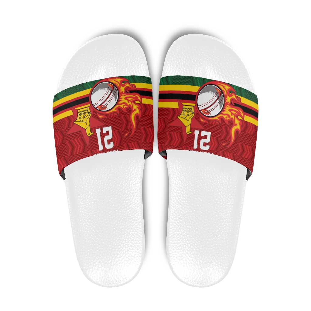 Zimbabwe Cricket Custom Slide Sandals The Chevrons Cricket Ball Fire LT9