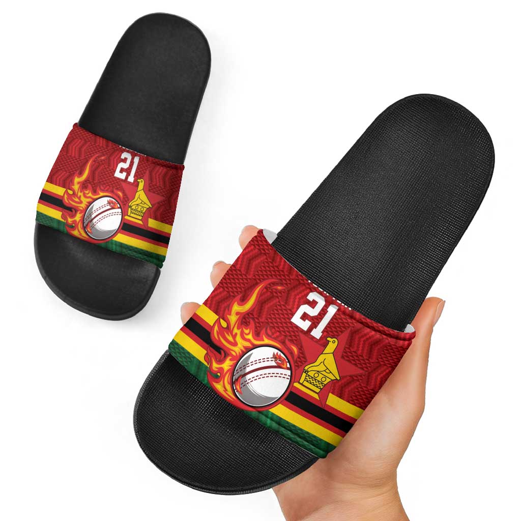 Zimbabwe Cricket Custom Slide Sandals The Chevrons Cricket Ball Fire LT9