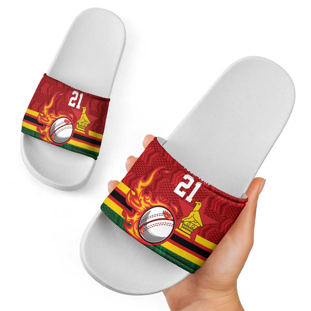 Zimbabwe Cricket Custom Slide Sandals The Chevrons Cricket Ball Fire LT9