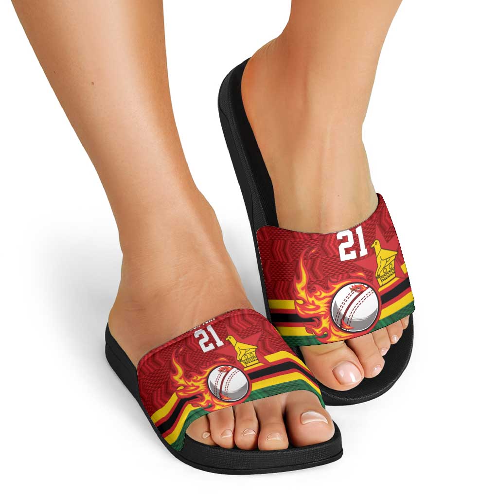 Zimbabwe Cricket Custom Slide Sandals The Chevrons Cricket Ball Fire LT9