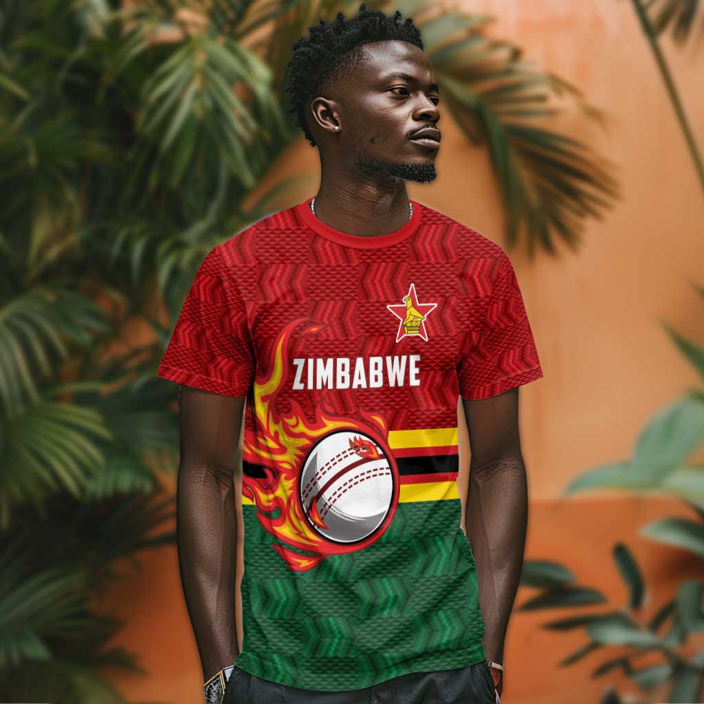 Custom Africa Cricket Zimbabwe T shirt The Chevrons Cricket Ball Fire LT9