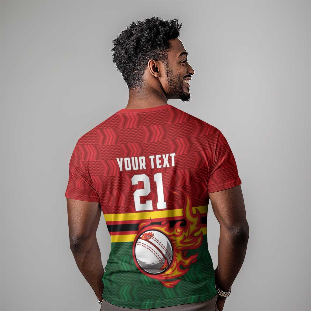 Custom Africa Cricket Zimbabwe T shirt The Chevrons Cricket Ball Fire LT9