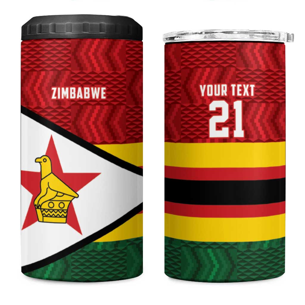 Custom Africa Cricket Zimbabwe 4 in 1 Can Cooler Tumbler Zimbabwean Pattern Flag Motif LT9