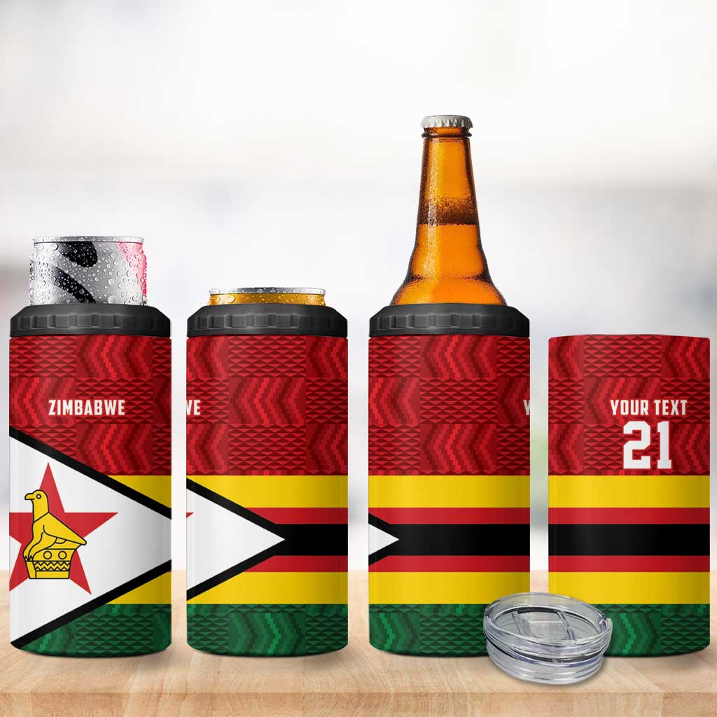 Custom Africa Cricket Zimbabwe 4 in 1 Can Cooler Tumbler Zimbabwean Pattern Flag Motif LT9