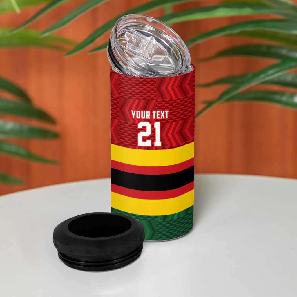 Custom Africa Cricket Zimbabwe 4 in 1 Can Cooler Tumbler Zimbabwean Pattern Flag Motif LT9