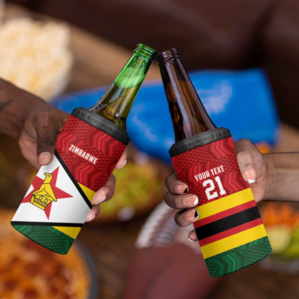 Custom Africa Cricket Zimbabwe 4 in 1 Can Cooler Tumbler Zimbabwean Pattern Flag Motif LT9