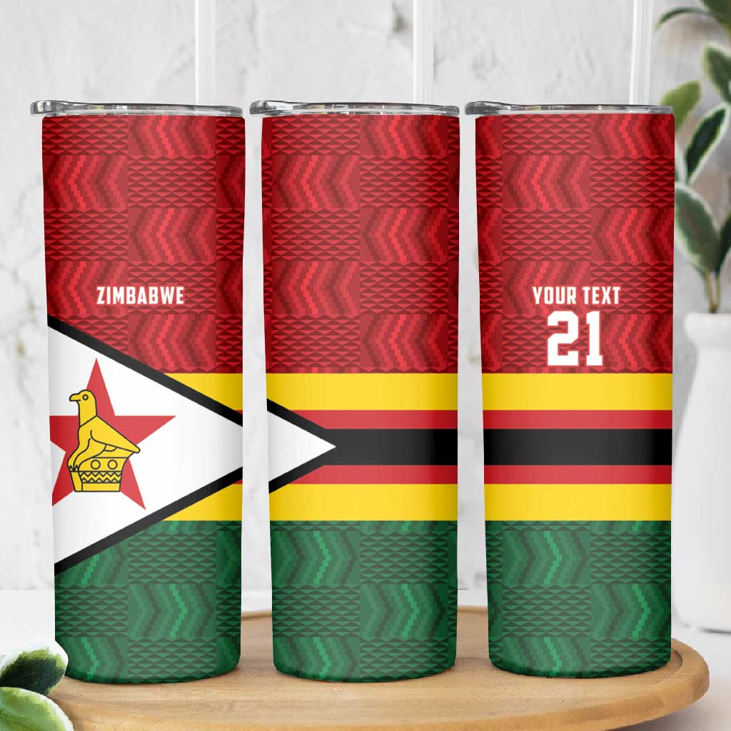 Custom Africa Cricket Zimbabwe Skinny Tumbler Zimbabwean Pattern Flag Motif LT9