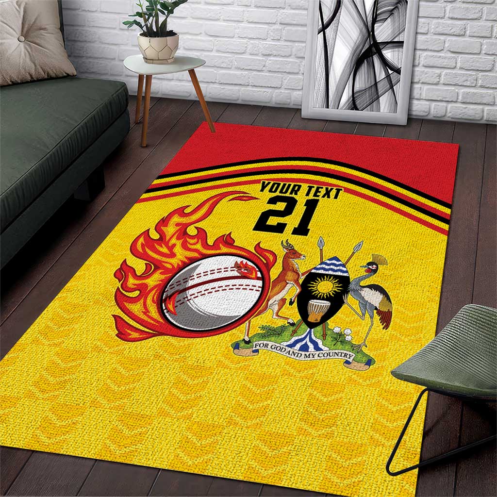 Custom Africa Cricket Uganda Area Rug Cranes Cricket Ball Fire LT9