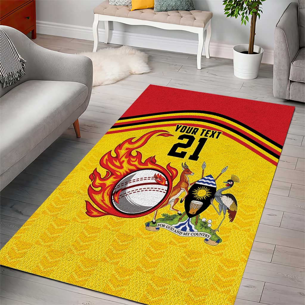 Custom Africa Cricket Uganda Area Rug Cranes Cricket Ball Fire LT9