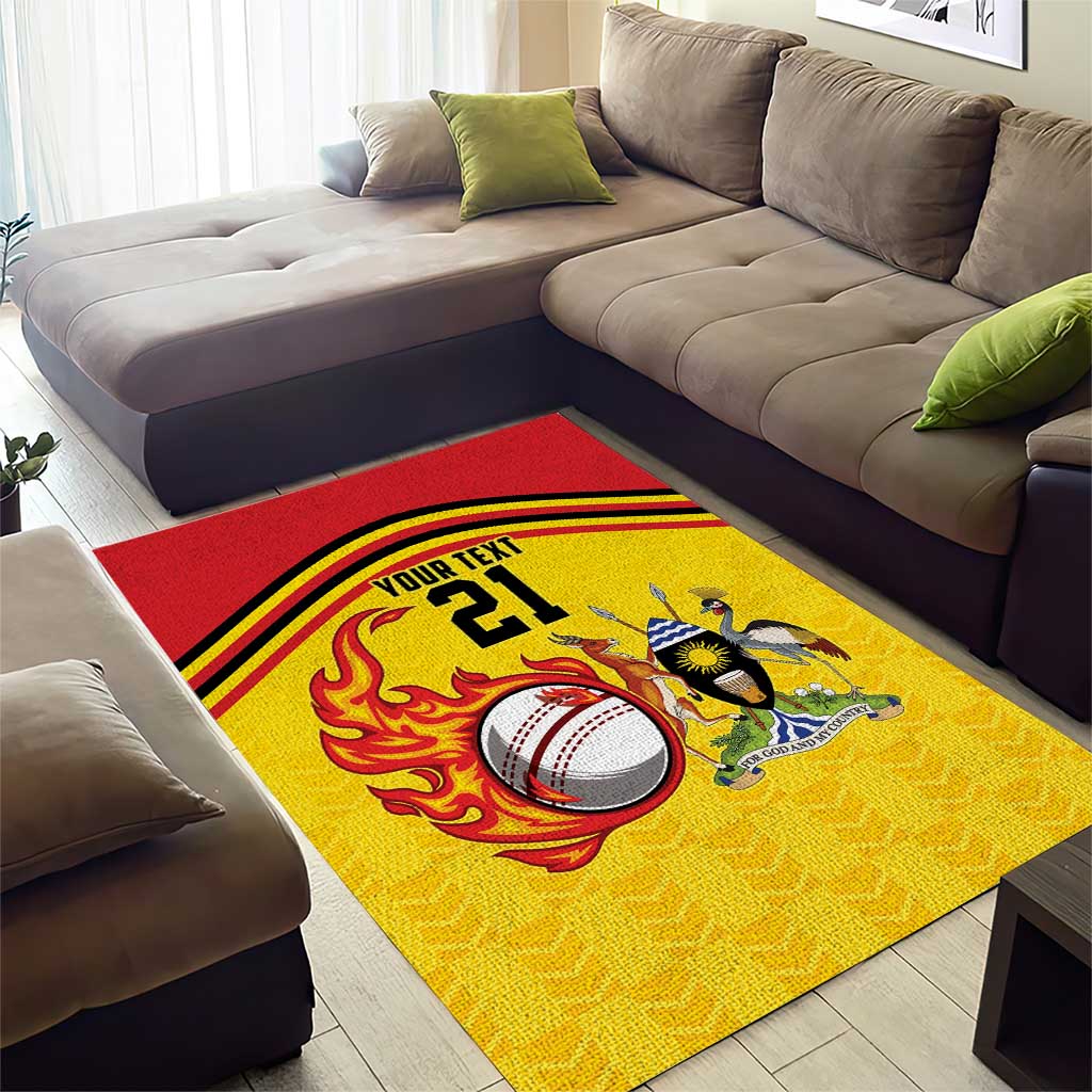 Custom Africa Cricket Uganda Area Rug Cranes Cricket Ball Fire LT9