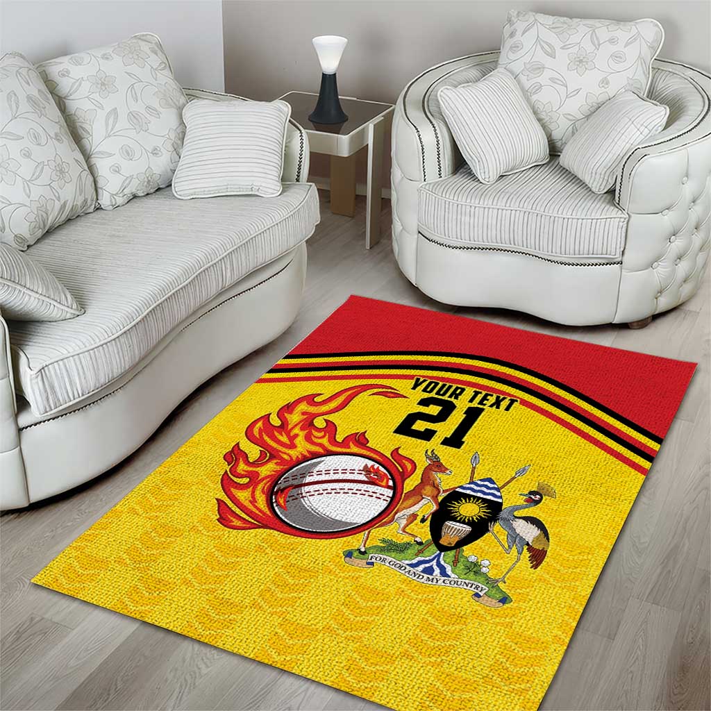 Custom Africa Cricket Uganda Area Rug Cranes Cricket Ball Fire LT9