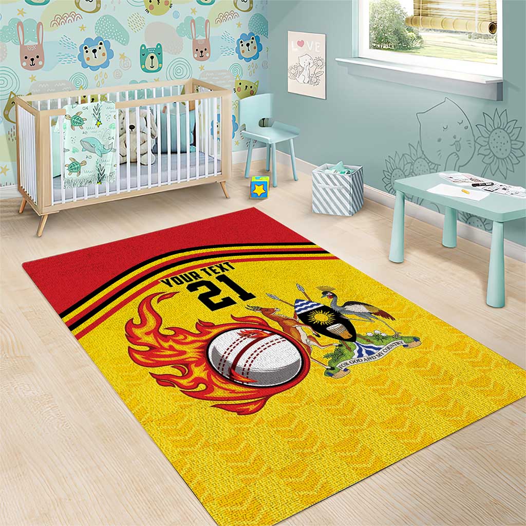 Custom Africa Cricket Uganda Area Rug Cranes Cricket Ball Fire LT9
