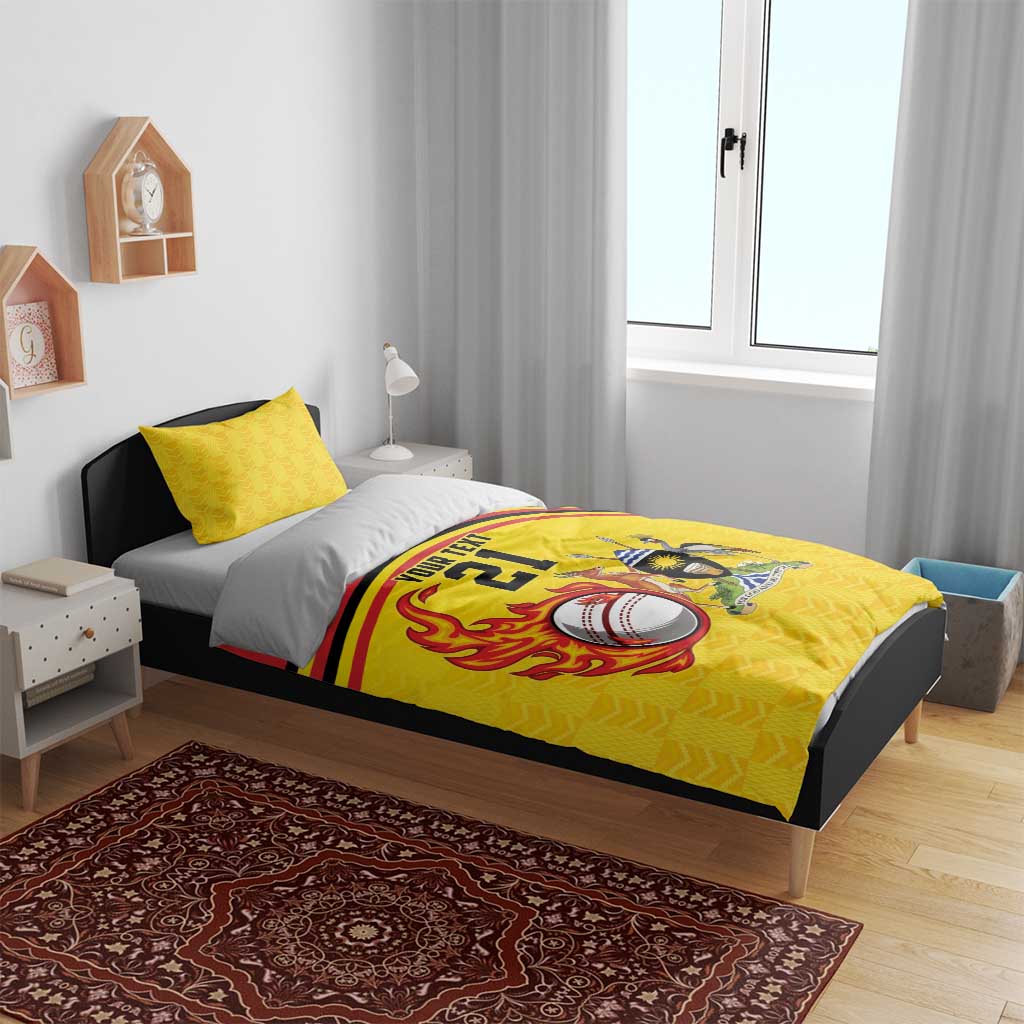 Custom Africa Cricket Uganda Bedding Set Cranes Cricket Ball Fire LT9