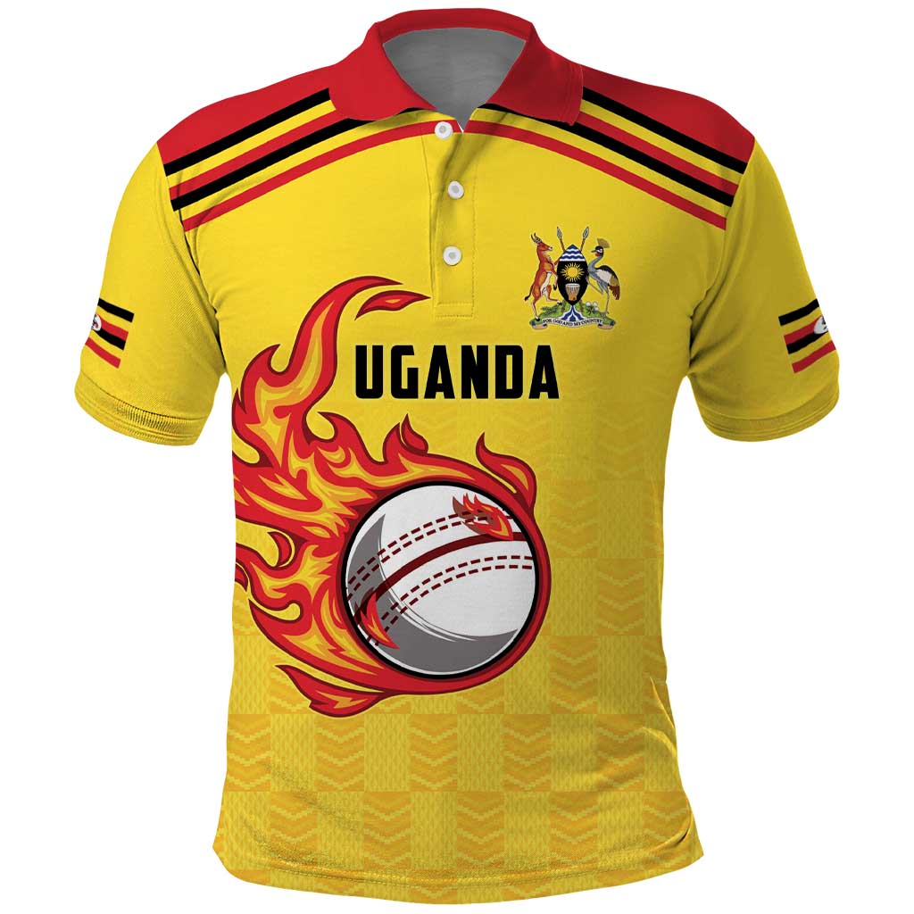 Uganda Cricket Custom Polo Shirt Cranes Cricket Ball Fire LT9