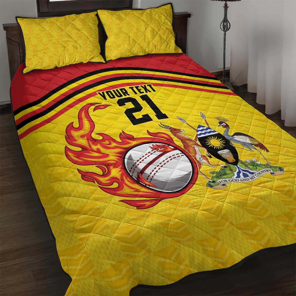 Custom Africa Cricket Uganda Quilt Bed Set Cranes Cricket Ball Fire LT9