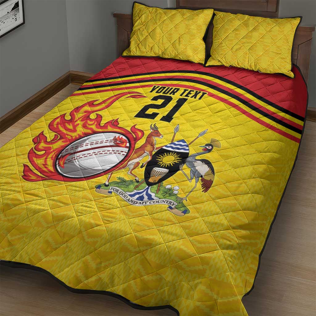 Custom Africa Cricket Uganda Quilt Bed Set Cranes Cricket Ball Fire LT9