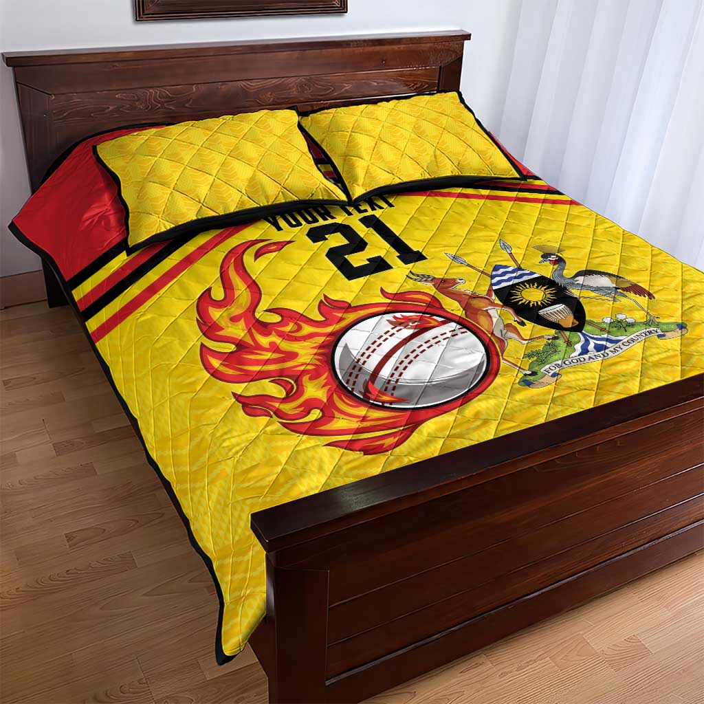 Custom Africa Cricket Uganda Quilt Bed Set Cranes Cricket Ball Fire LT9