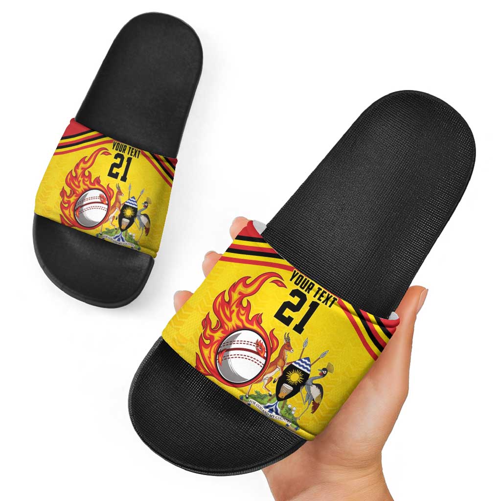 Uganda Cricket Custom Slide Sandals Cranes Cricket Ball Fire LT9