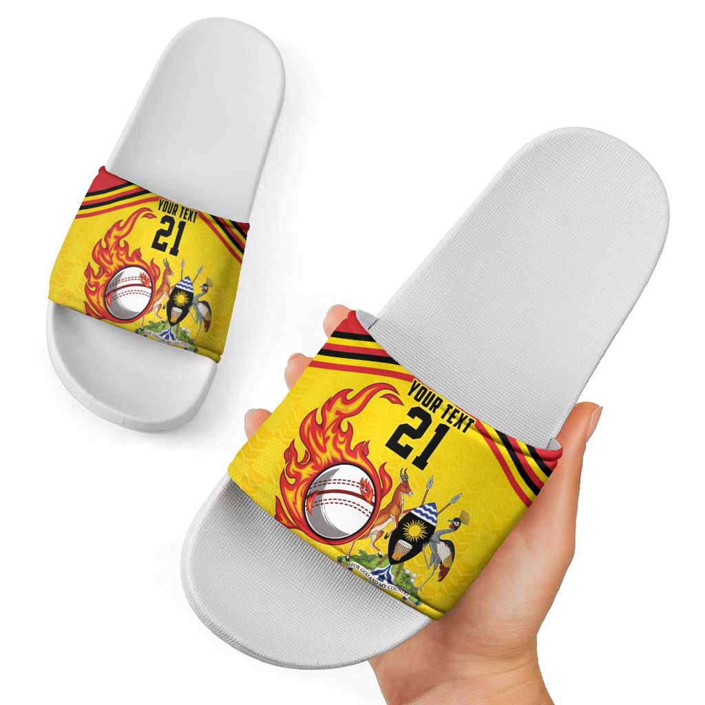 Uganda Cricket Custom Slide Sandals Cranes Cricket Ball Fire LT9