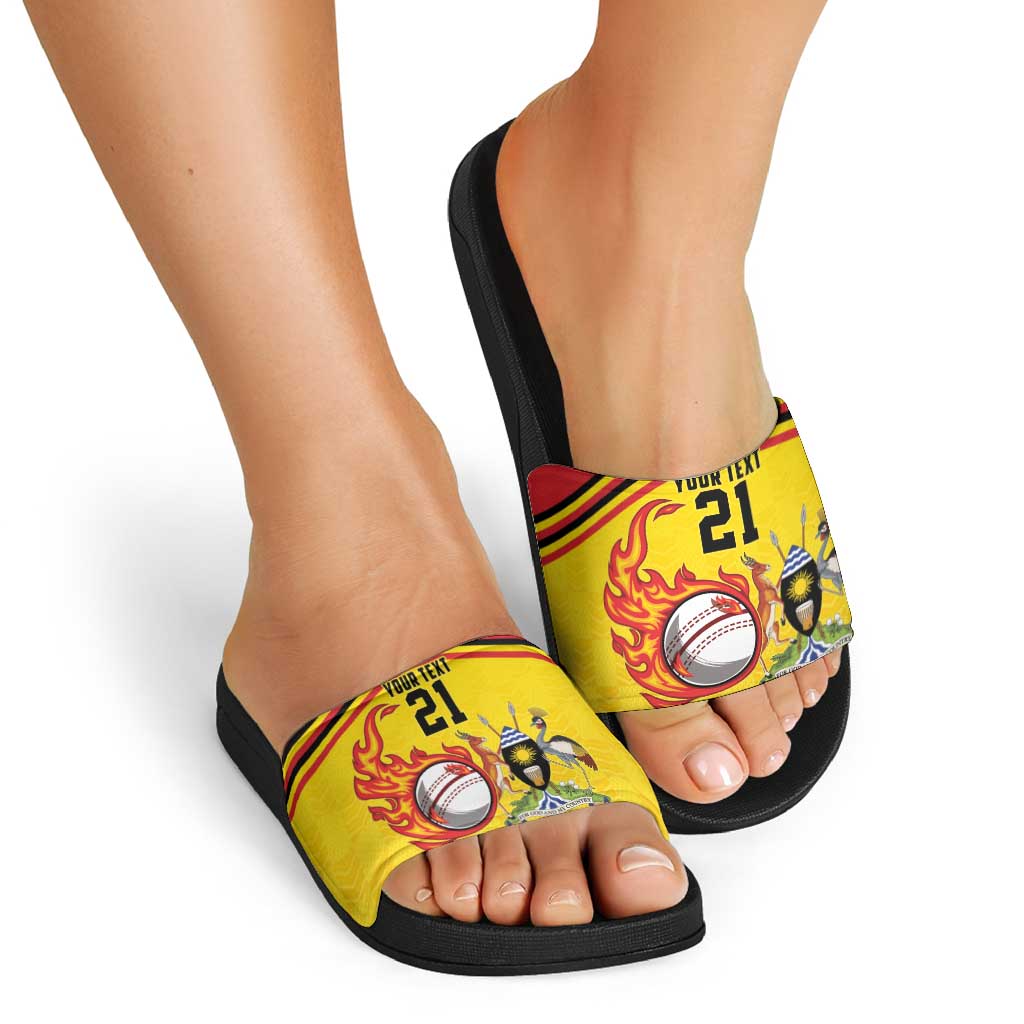 Uganda Cricket Custom Slide Sandals Cranes Cricket Ball Fire LT9