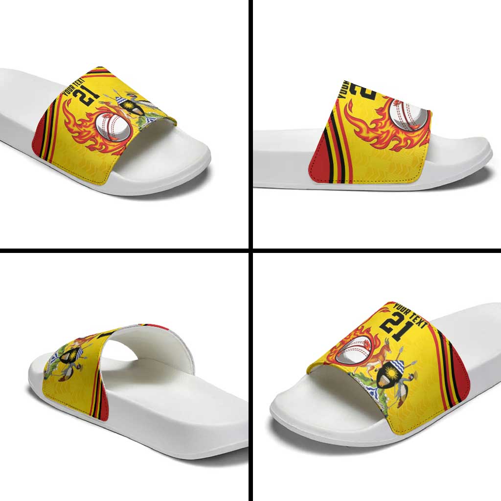 Uganda Cricket Custom Slide Sandals Cranes Cricket Ball Fire LT9