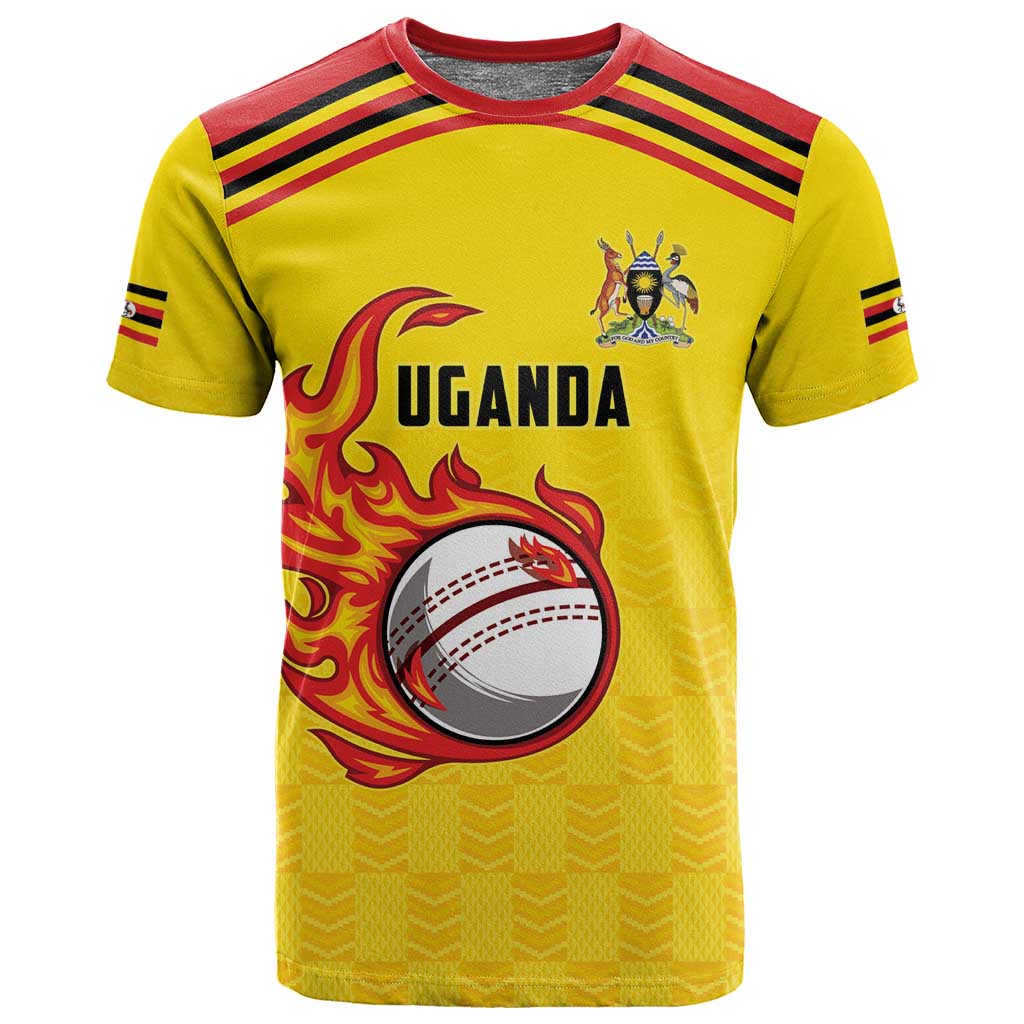 Custom Africa Cricket Uganda T shirt Cranes Cricket Ball Fire LT9