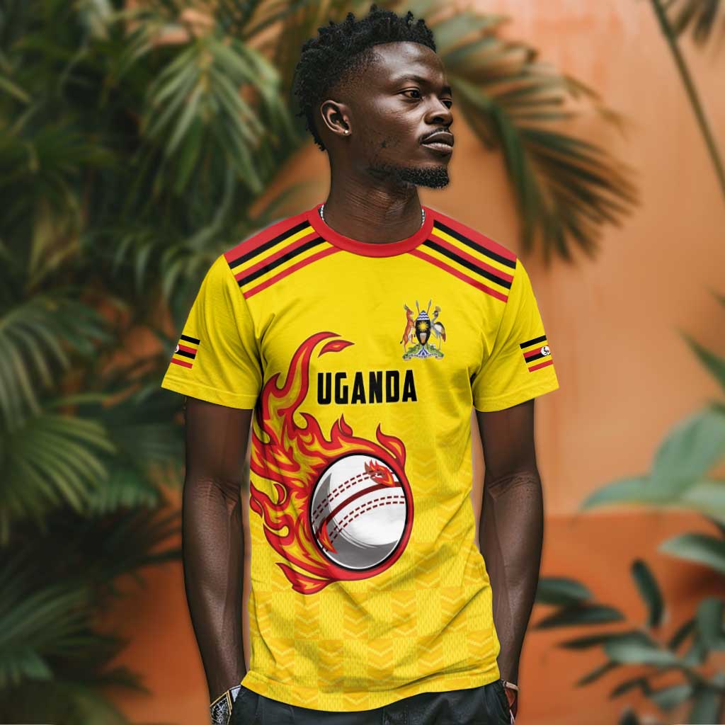 Custom Africa Cricket Uganda T shirt Cranes Cricket Ball Fire LT9