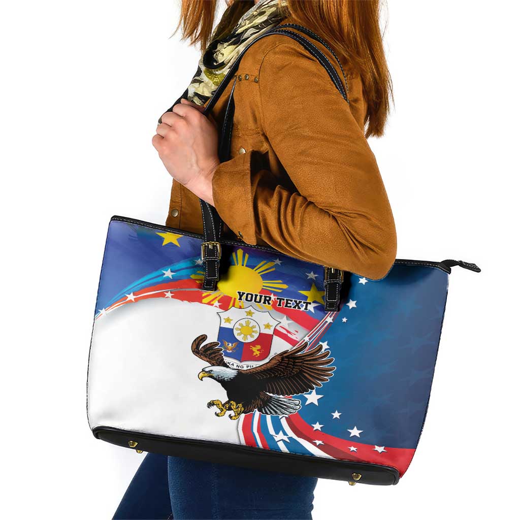 Personalized Filipino-American Leather Tote Bag The Eight-Rayed Sun with Bald Eagle LT9