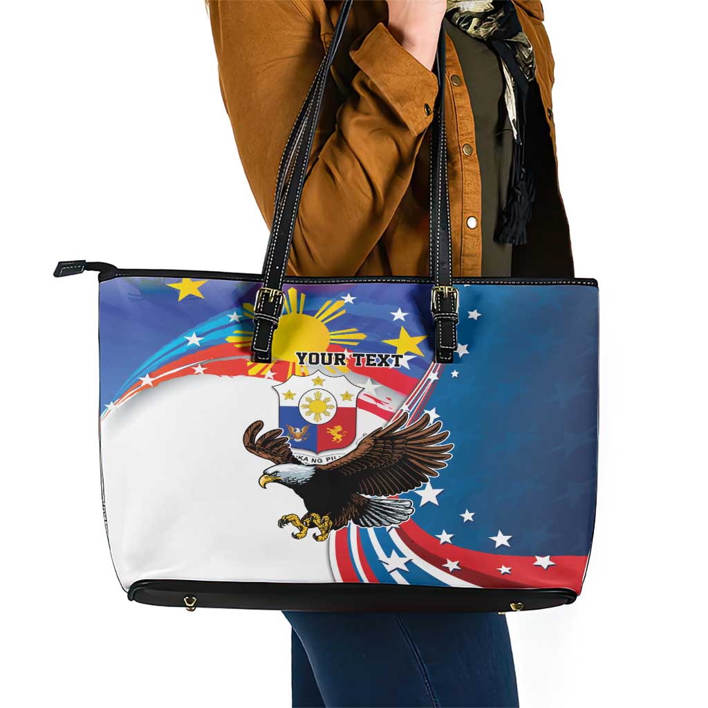 Personalized Filipino-American Leather Tote Bag The Eight-Rayed Sun with Bald Eagle LT9