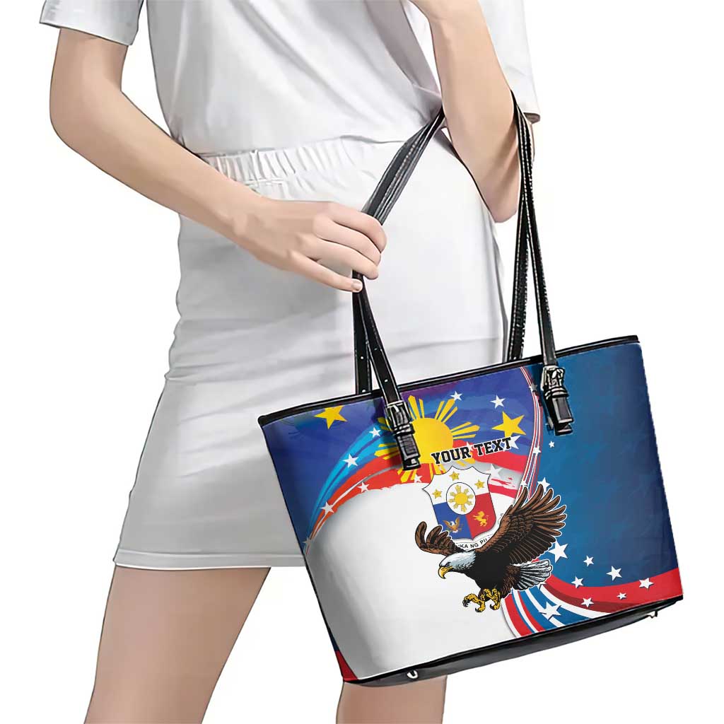 Personalized Filipino-American Leather Tote Bag The Eight-Rayed Sun with Bald Eagle LT9