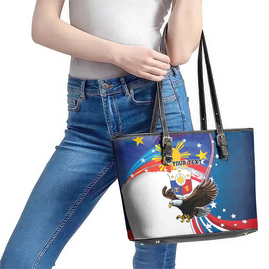 Personalized Filipino-American Leather Tote Bag The Eight-Rayed Sun with Bald Eagle LT9
