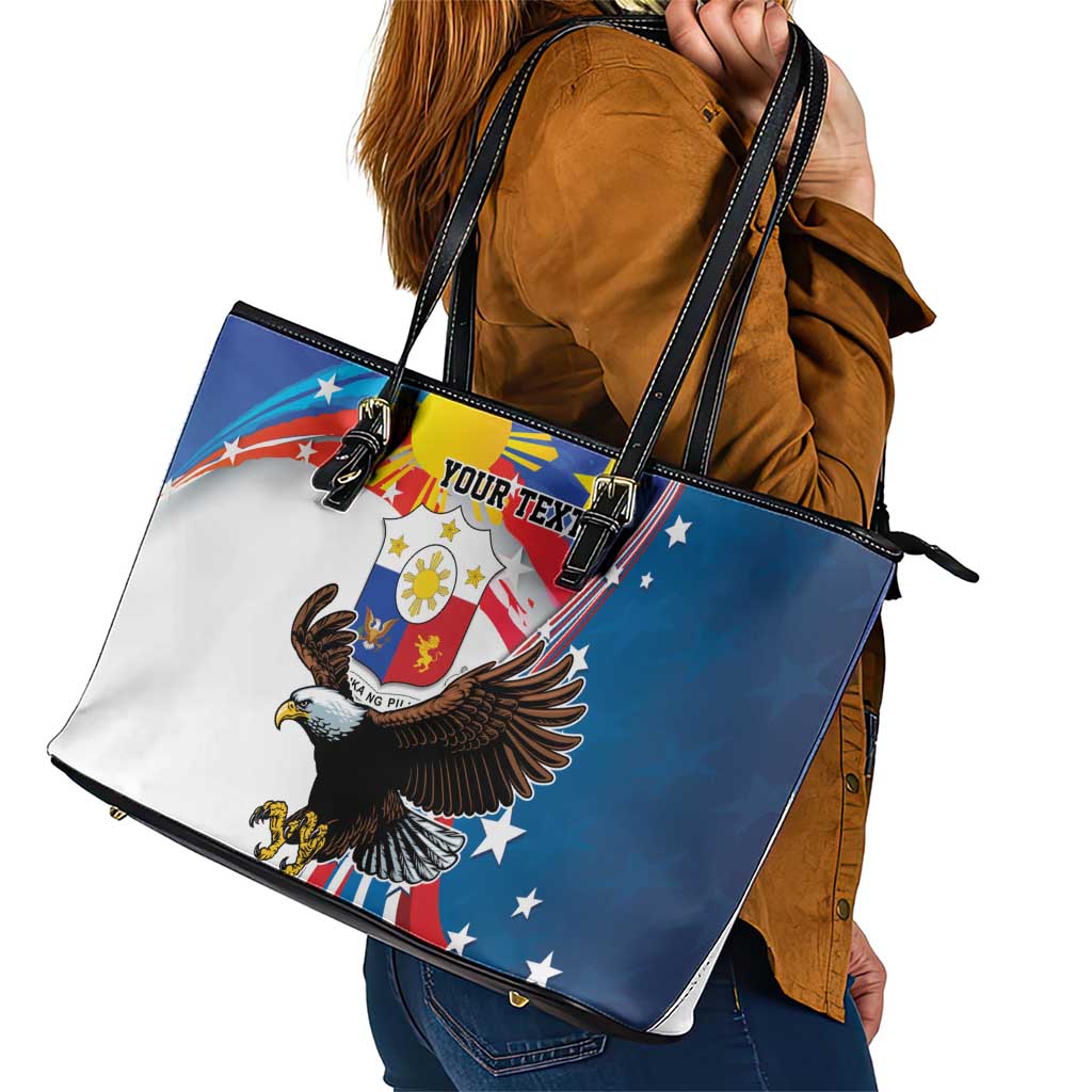 Personalized Filipino-American Leather Tote Bag The Eight-Rayed Sun with Bald Eagle LT9
