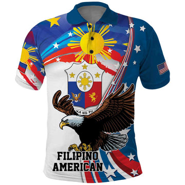 Personalized Filipino-American Polo Shirt The Eight-Rayed Sun with Bald Eagle LT9