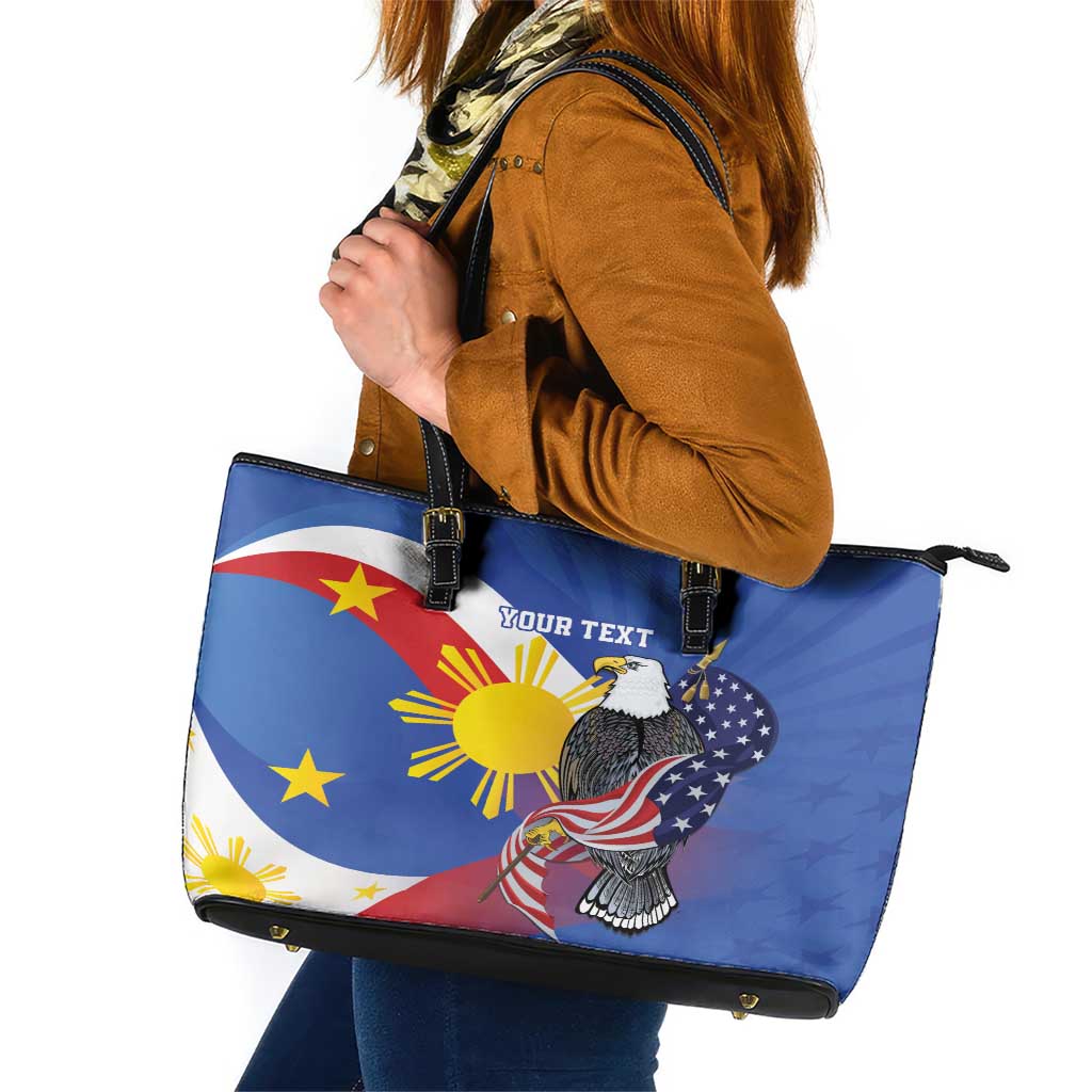Personalized Filipino-American Leather Tote Bag Philippines Coat Of Arms with Bald Eagle LT9
