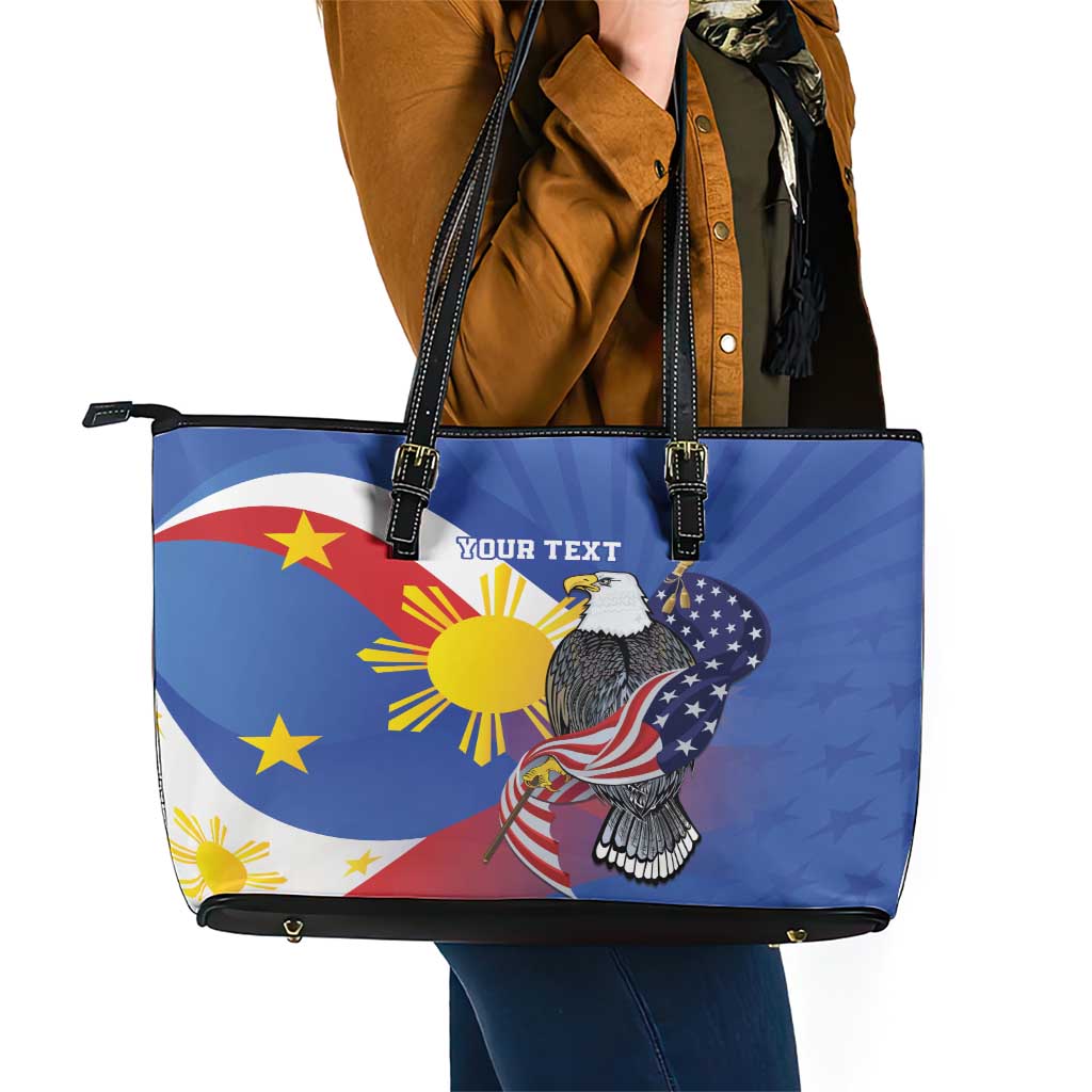 Personalized Filipino-American Leather Tote Bag Philippines Coat Of Arms with Bald Eagle LT9
