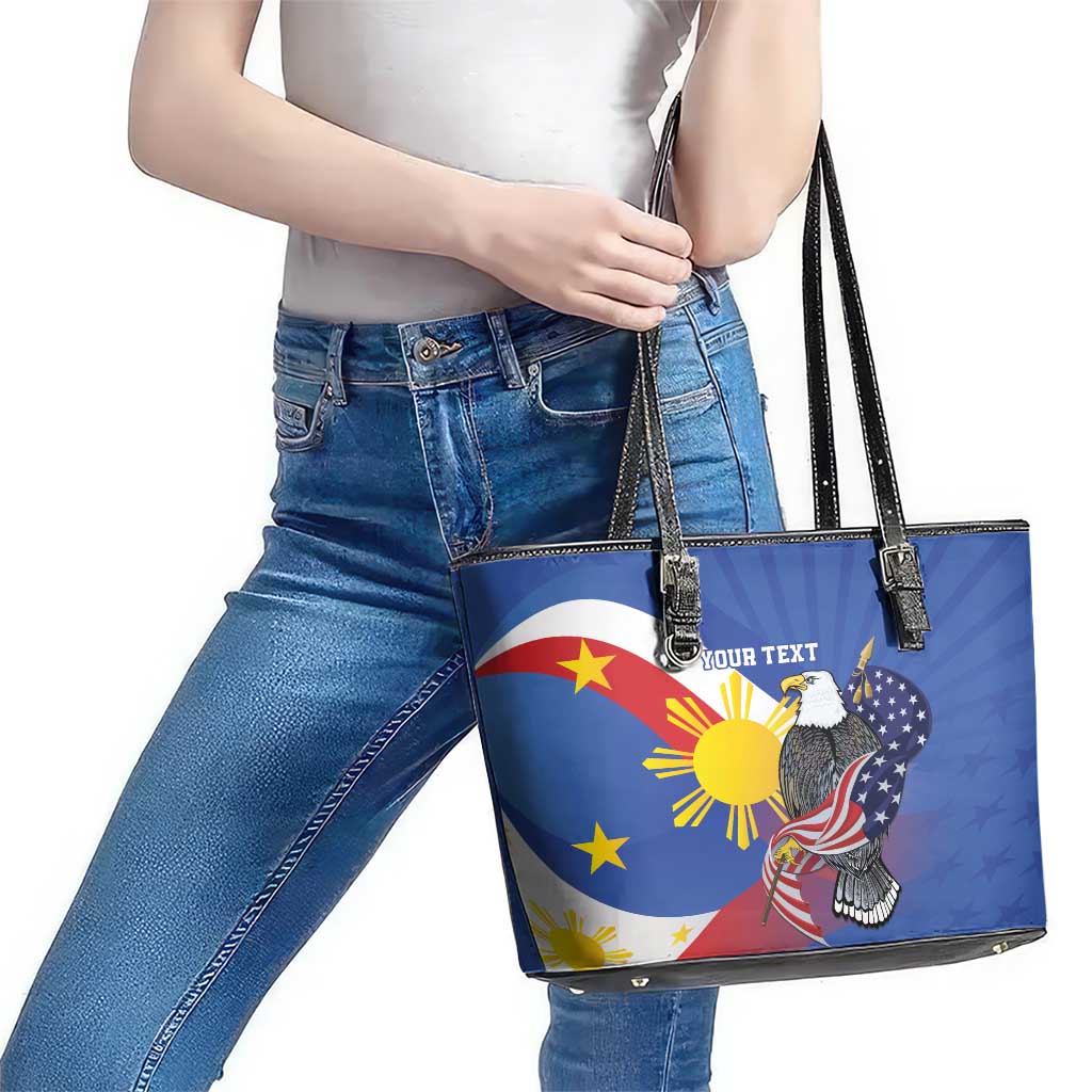 Personalized Filipino-American Leather Tote Bag Philippines Coat Of Arms with Bald Eagle LT9