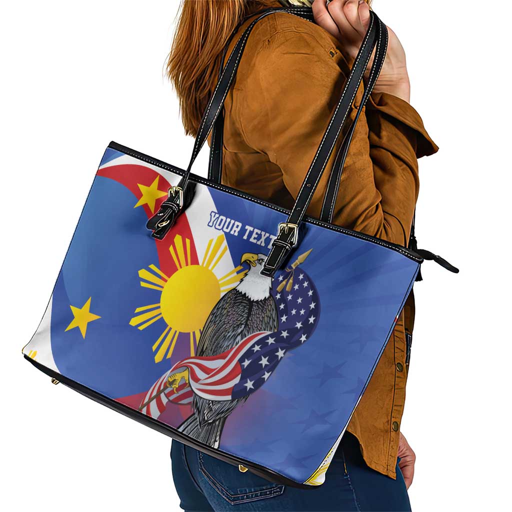 Personalized Filipino-American Leather Tote Bag Philippines Coat Of Arms with Bald Eagle LT9