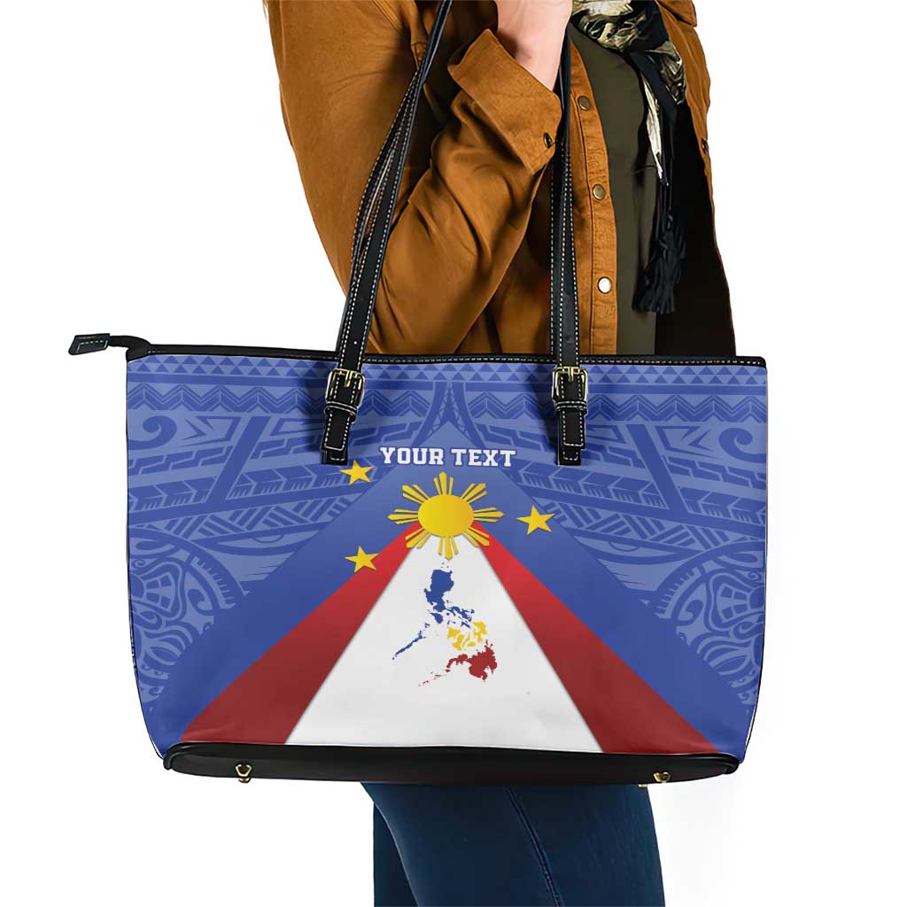 Personalized Pilipinas Eight-Rayed Sun Leather Tote Bag Philippines Map With Polynesian Style LT9