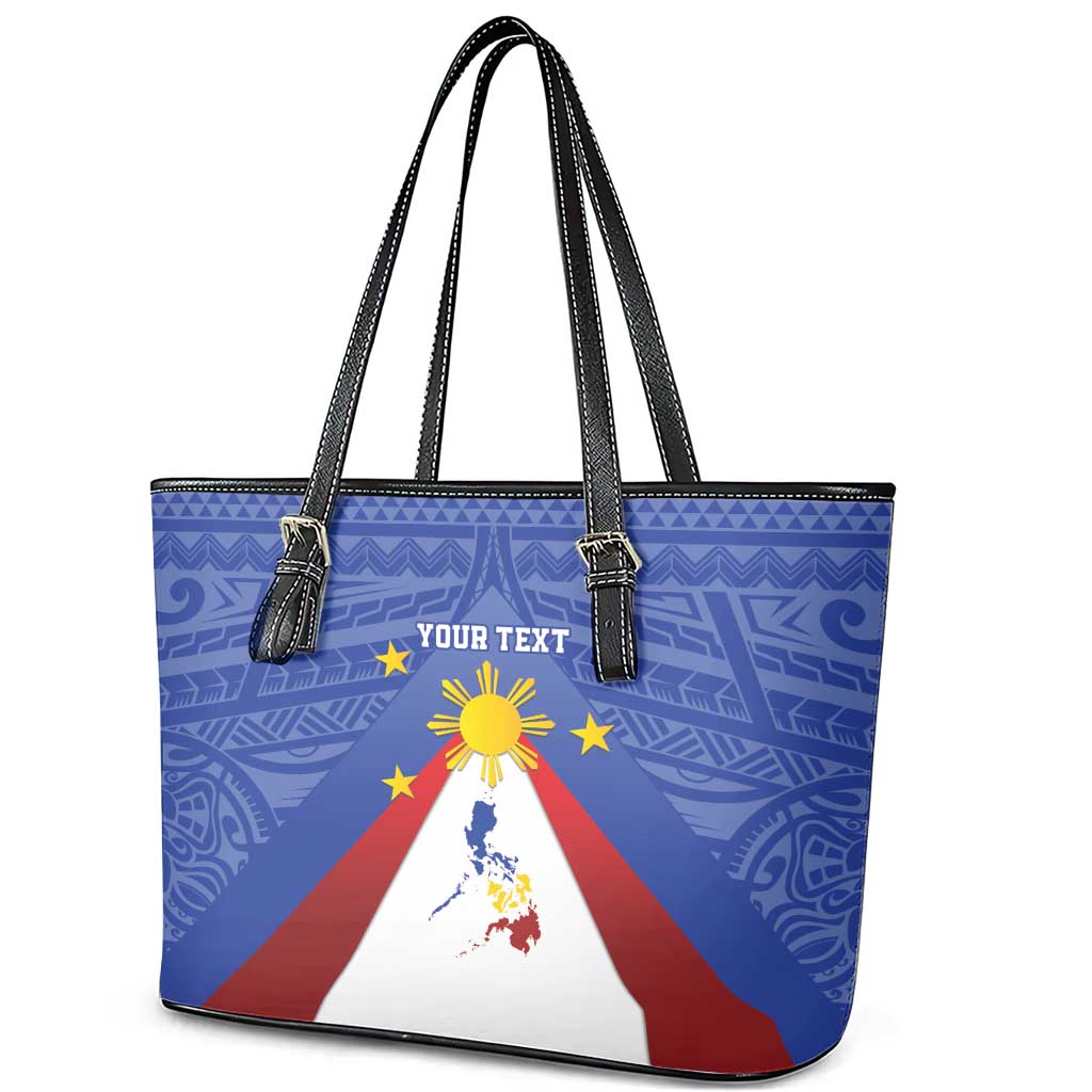 Personalized Pilipinas Eight-Rayed Sun Leather Tote Bag Philippines Map With Polynesian Style LT9