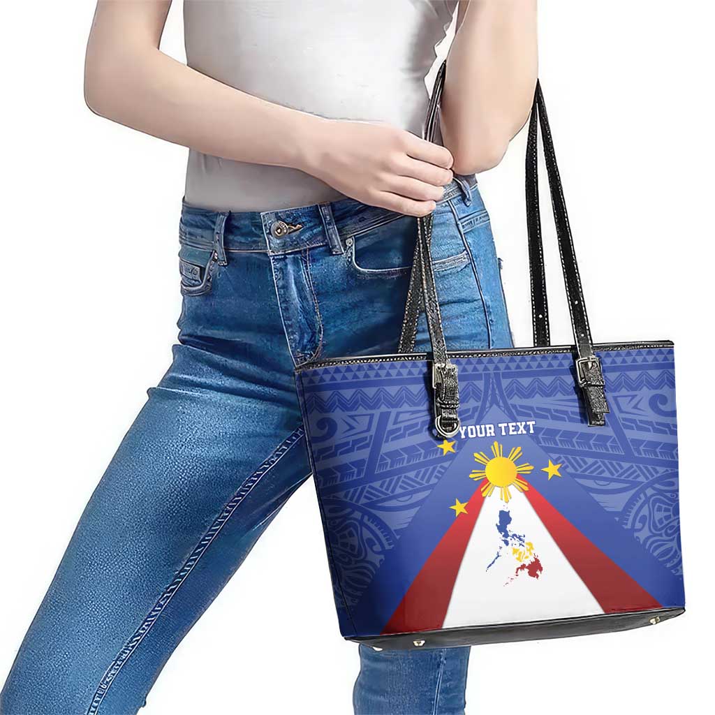 Personalized Pilipinas Eight-Rayed Sun Leather Tote Bag Philippines Map With Polynesian Style LT9