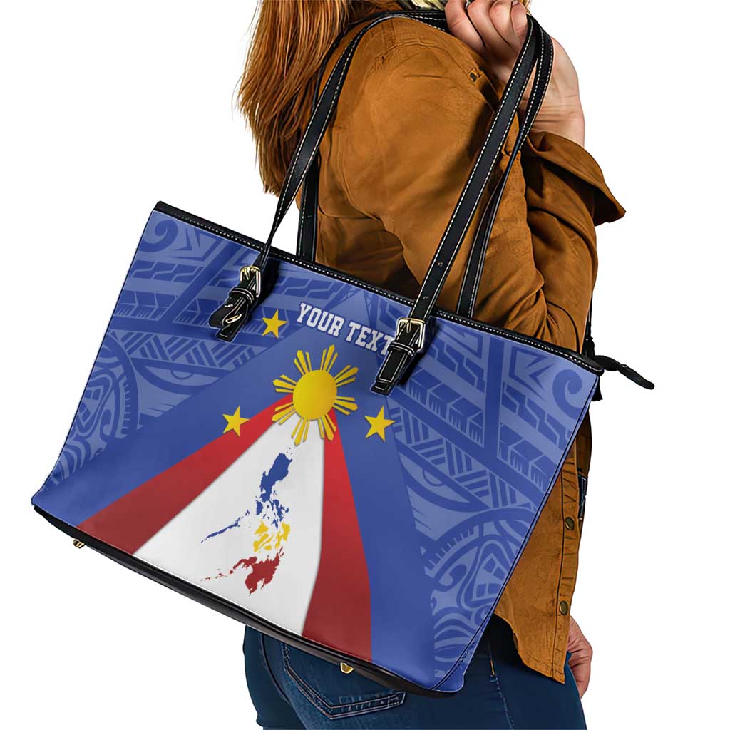 Personalized Pilipinas Eight-Rayed Sun Leather Tote Bag Philippines Map With Polynesian Style LT9
