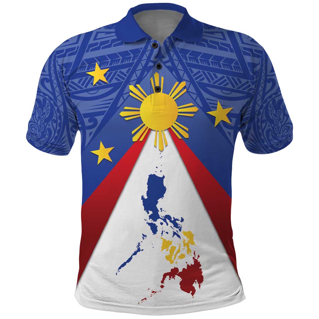 Personalized Pilipinas Eight-Rayed Sun Polo Shirt Philippines Map With Polynesian Style LT9