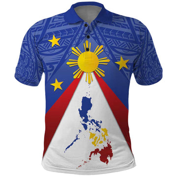 Personalized Pilipinas Eight-Rayed Sun Polo Shirt Philippines Map With Polynesian Style LT9