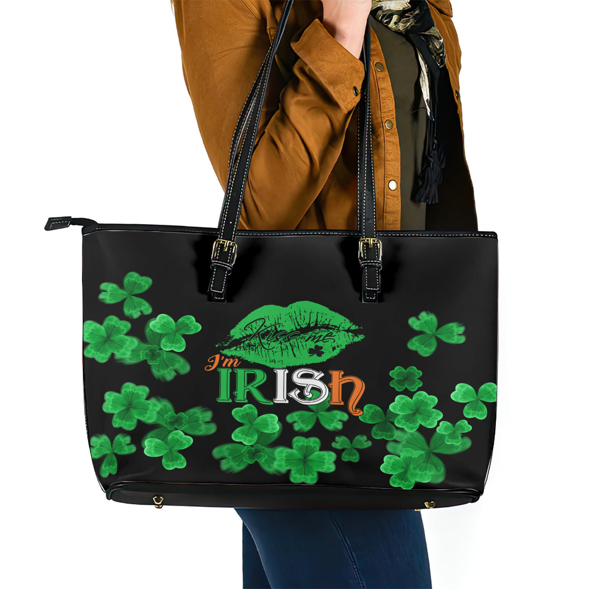 Kiss Me Im Irish St Patricks Day Leather Tote Bag LT9