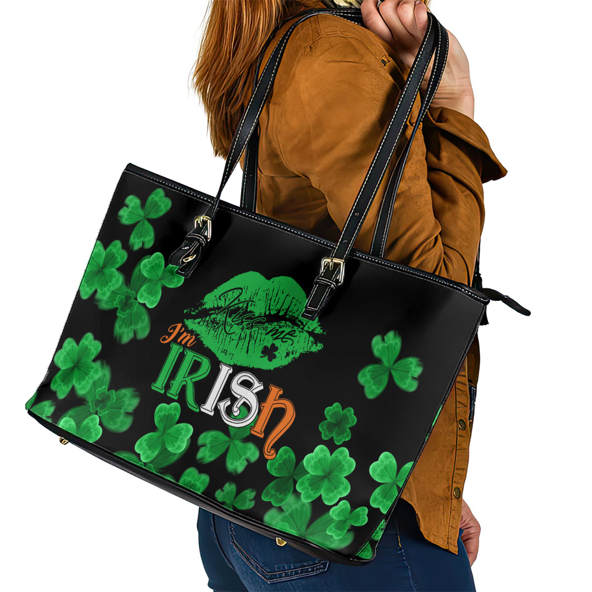 Kiss Me Im Irish St Patricks Day Leather Tote Bag LT9