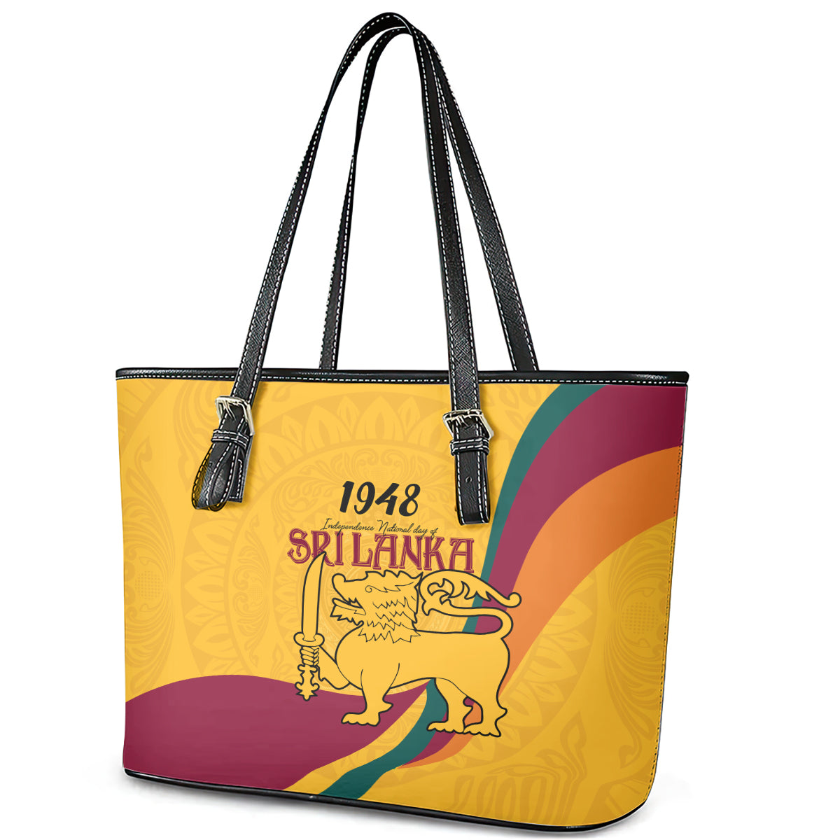Sri Lanka National Day Leather Tote Bag The Lion Passant With Ketayam Wood Art LT9